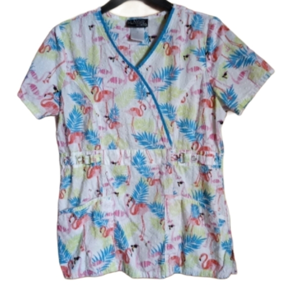 Flamingo scrub top small Runway by Cherokee - Picture 1 of 9